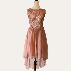 open lace back dress Boohoo Pink Sequin Puff Sleeve Drape Mini Dress main image 1